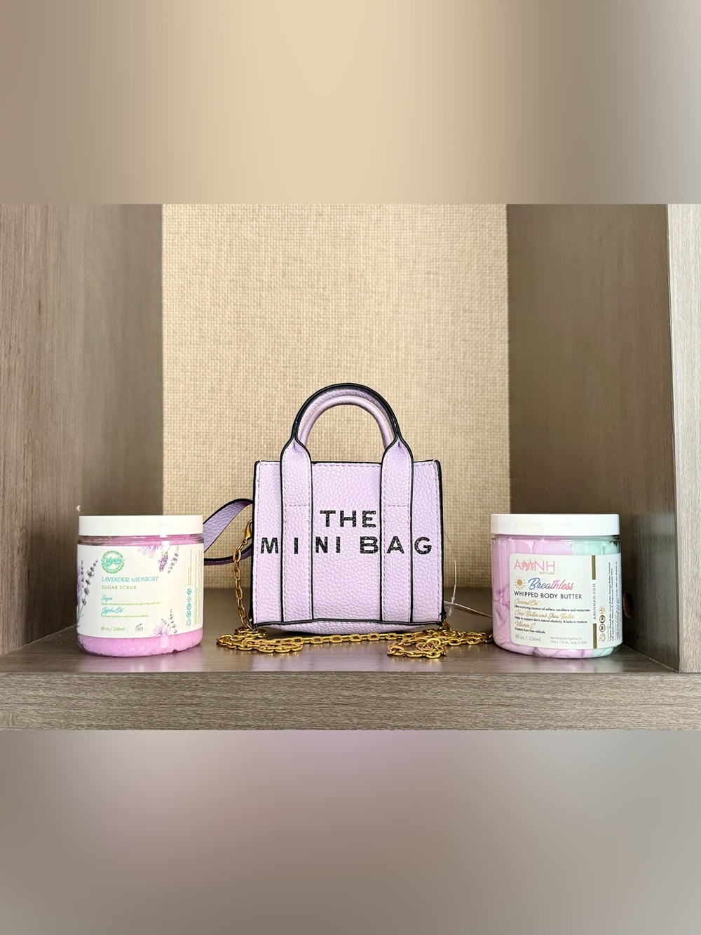 UNNI The Mini Purple Vegan Leather Tote Bag & Aminnah Scrub & Butter Bundle